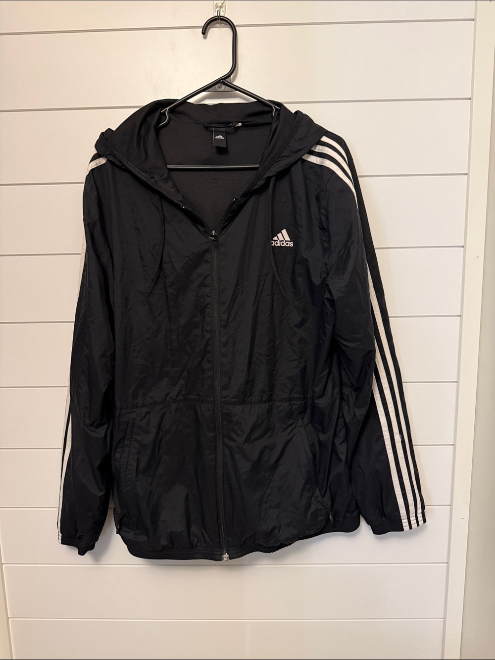 adidas Black Hooded Jacket with White Three-Stripes